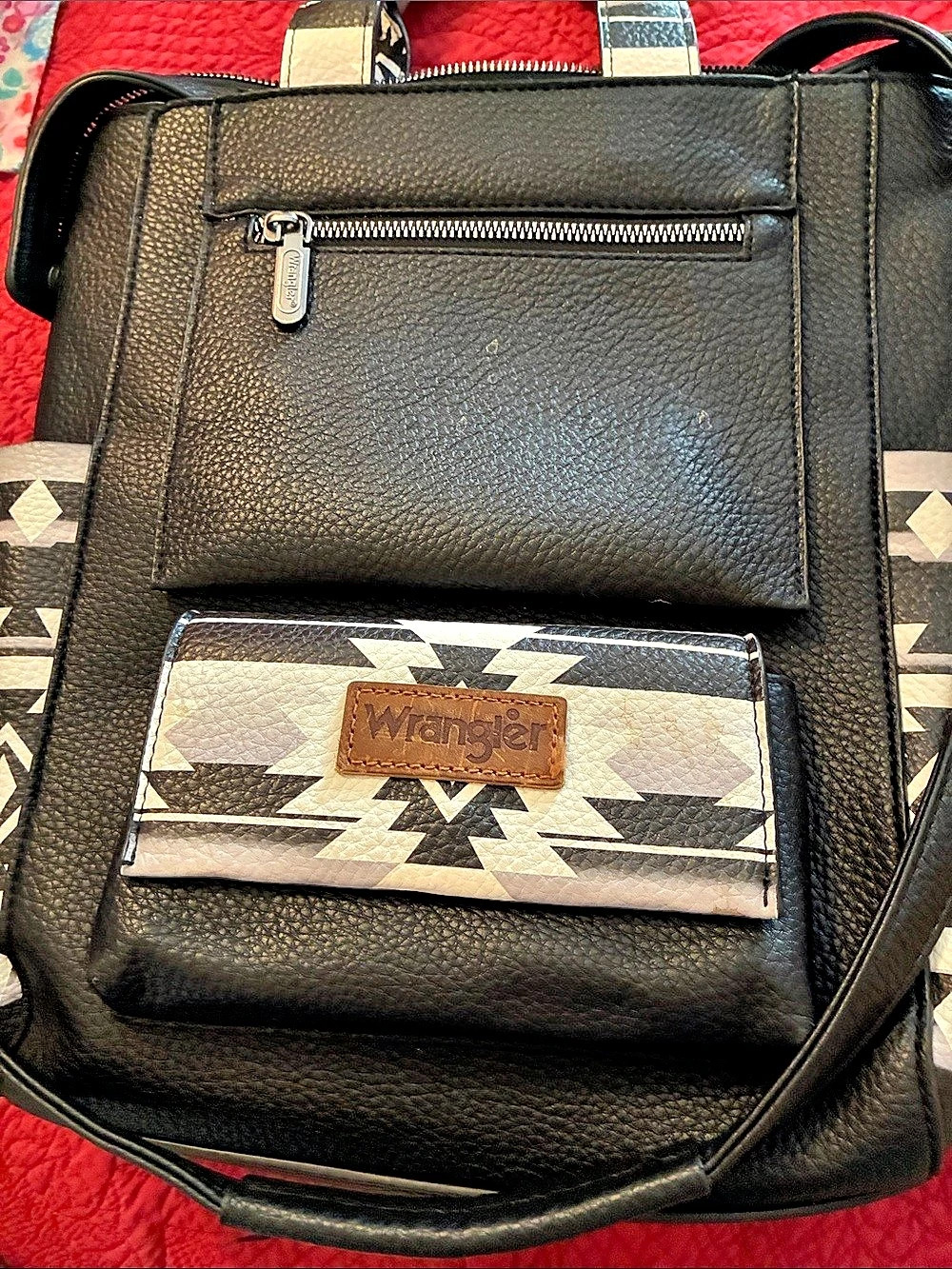 Wrangler Black Aztec Printed Backpack in Black & White